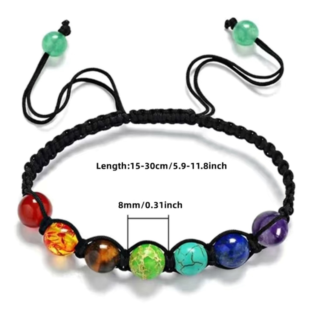 NWT๐ง๐ปโโ๏ธ 7 CHAKRA NATURAL STONE BEAD ADJUSTABLE BRAIDED YOGA ROPE BRACELET - Picture 3 of 12